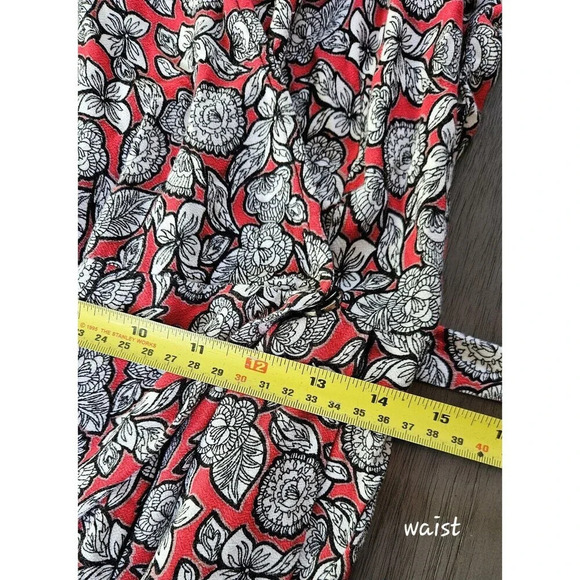 Democracy Red Floral Wrap Tie Wide Leg Jumpsuit S Short Sleeve Boho Festival - Picture 11 of 12